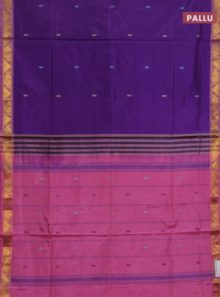 Banana pith saree violet and pink with thread woven buttas and small zari woven border