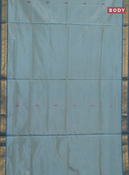 Banana pith saree teal green shade and deep maroon with thread woven buttas and small zari woven border