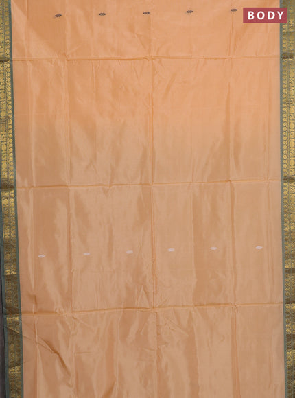 Banana pith saree pale orange and peacock green with thread woven buttas and small zari woven border