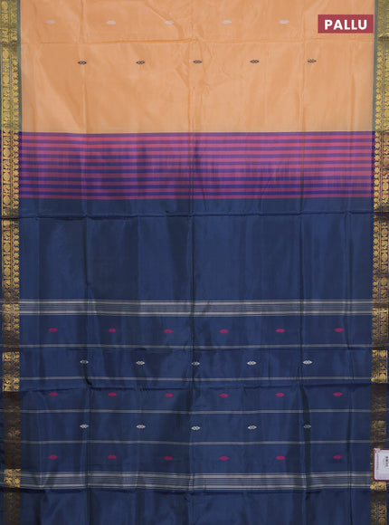 Banana pith saree pale orange and peacock green with thread woven buttas and small zari woven border