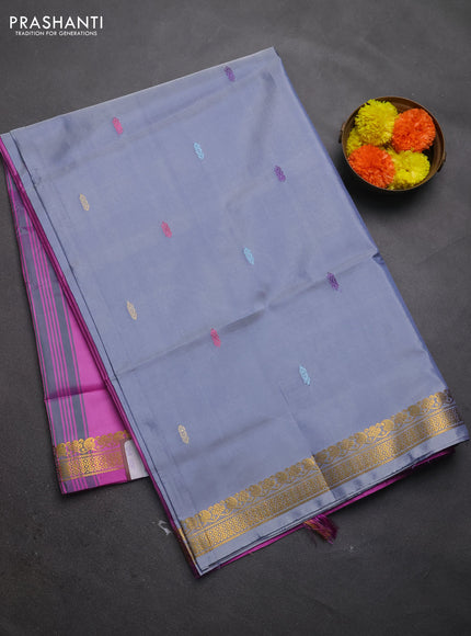 Banana pith saree grey and pink with thread woven buttas and small zari woven border