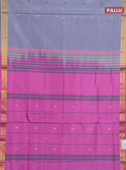 Banana pith saree grey and pink with thread woven buttas and small zari woven border