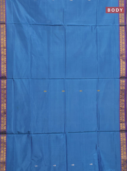 Banana pith saree blue shade and purple with thread woven buttas and small zari woven border