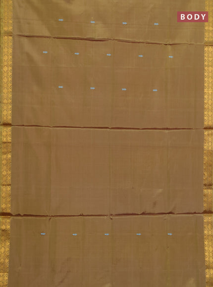 Banana pith saree mustard green and green with thread woven buttas and small zari woven border