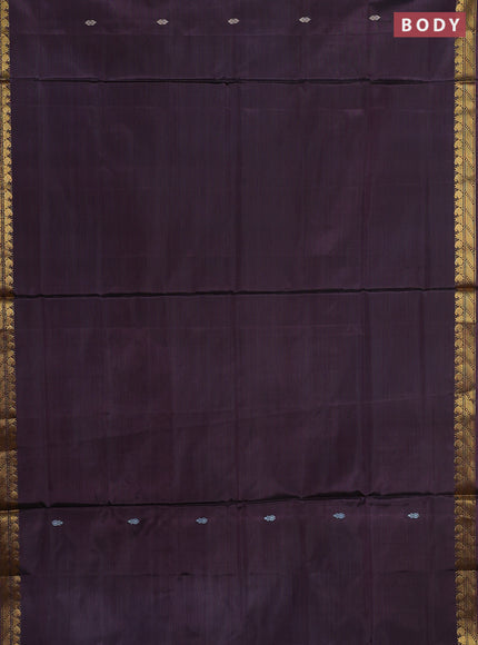 Banana pith saree wine shade and sandal with thread woven buttas and small zari woven border