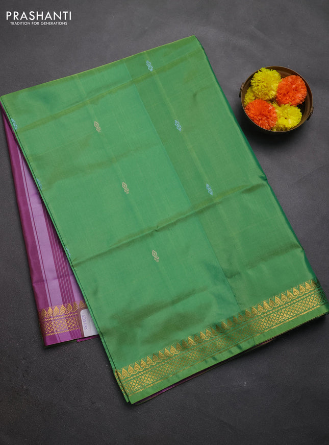Banana pith saree light green and pink shade with thread woven buttas and small zari woven border