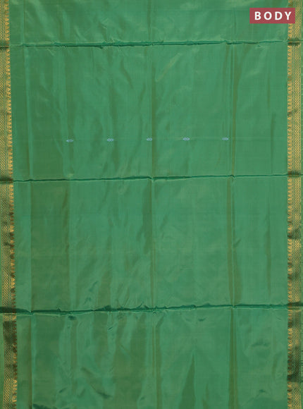 Banana pith saree light green and pink shade with thread woven buttas and small zari woven border