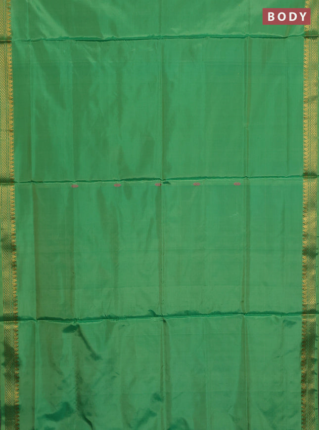 Banana pith saree light green and purple with thread woven buttas and small zari woven border