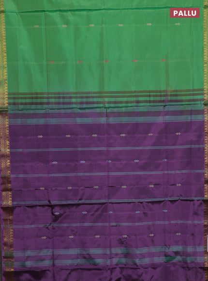 Banana pith saree light green and purple with thread woven buttas and small zari woven border