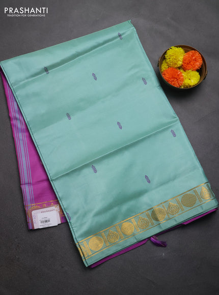 Banana pith saree pastel green and magenta pink with thread woven buttas and small zari woven border