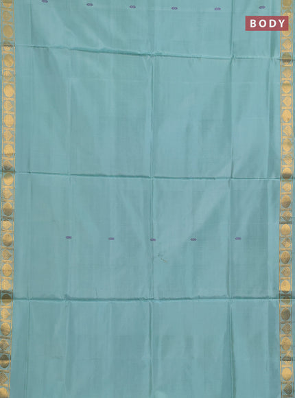 Banana pith saree pastel green and magenta pink with thread woven buttas and small zari woven border