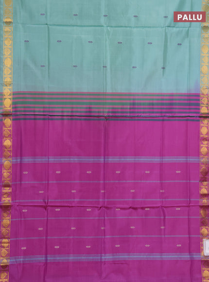 Banana pith saree pastel green and magenta pink with thread woven buttas and small zari woven border