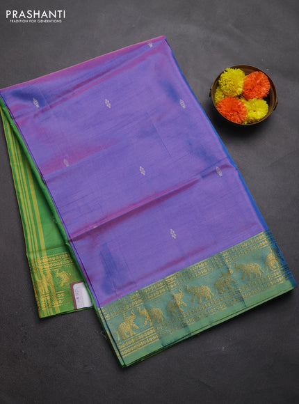 Banana pith saree dual shade of lavender and light green with thread woven buttas and small zari woven border