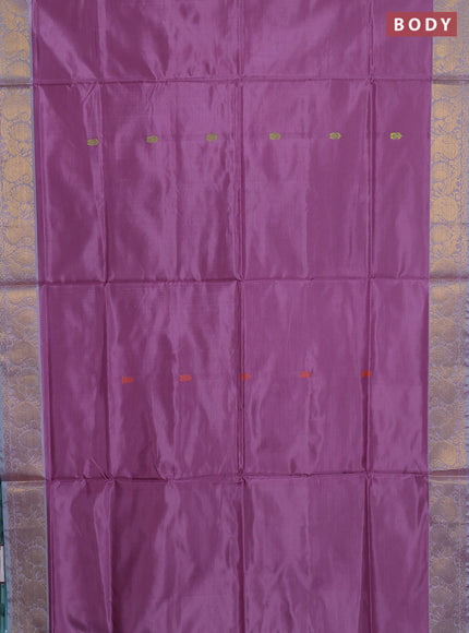 Banana pith saree mauve pink and teal green with thread woven buttas and small zari woven border