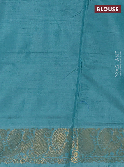 Banana pith saree mauve pink and teal green with thread woven buttas and small zari woven border