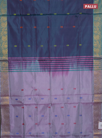 Banana pith saree dual shade of greenish purple and lavender shade with thread woven buttas and small zari woven border