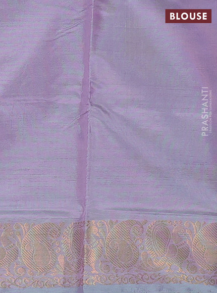 Banana pith saree dual shade of greenish purple and lavender shade with thread woven buttas and small zari woven border