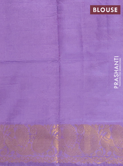 Banana pith saree mehendi green and lavender with thread woven buttas and zari woven border