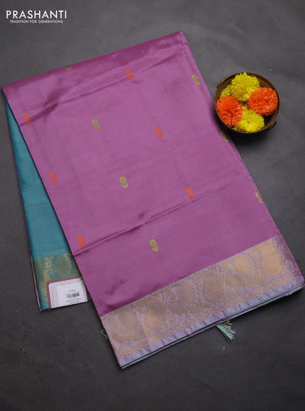 Banana pith saree mauve pink and pastel green with thread woven buttas and zari woven border