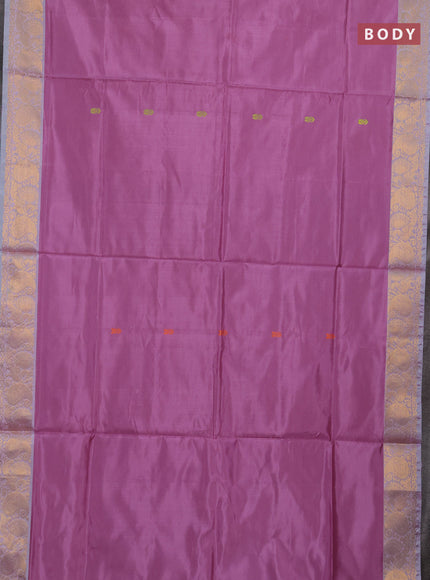 Banana pith saree mauve pink and pastel green with thread woven buttas and zari woven border