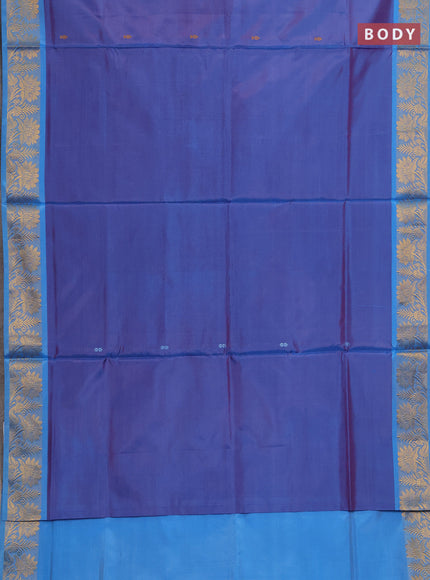 Banana pith saree dual shade of purple and blue with thread woven buttas and zari woven border