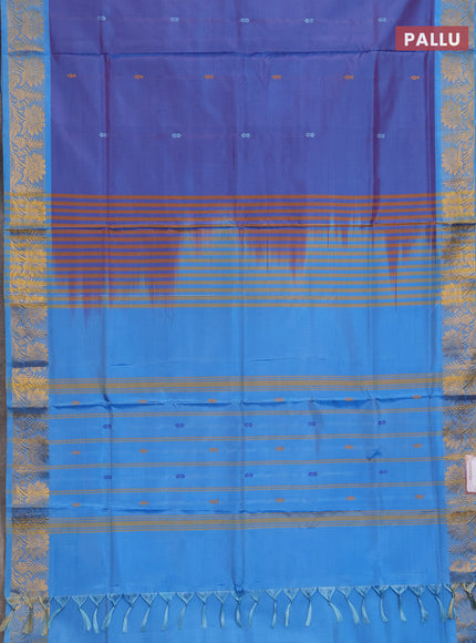 Banana pith saree dual shade of purple and blue with thread woven buttas and zari woven border