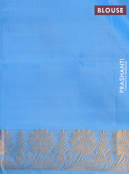 Banana pith saree dual shade of purple and blue with thread woven buttas and zari woven border