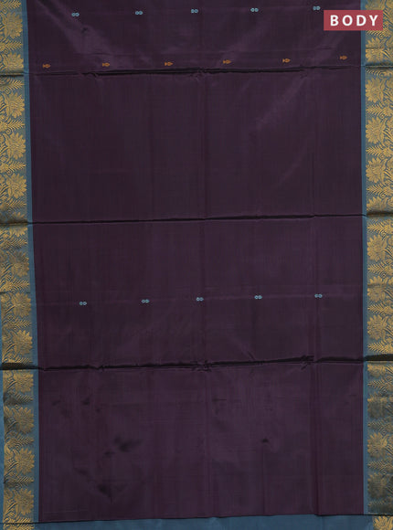 Banana pith saree deep purple and pastel blue with thread woven buttas and zari woven border