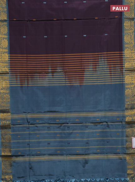 Banana pith saree deep purple and pastel blue with thread woven buttas and zari woven border