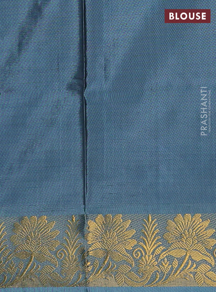 Banana pith saree deep purple and pastel blue with thread woven buttas and zari woven border