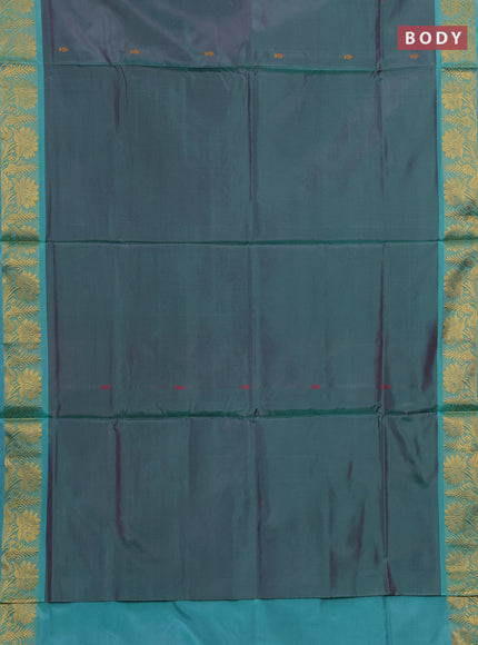 Banana pith saree dual shade of green and teal green with thread woven buttas and zari woven border