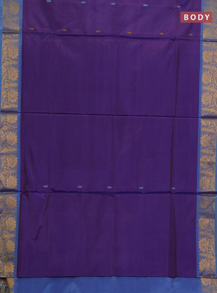 Banana pith saree violet and blue with thread woven buttas and zari woven border