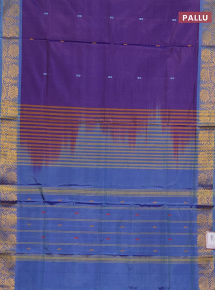 Banana pith saree violet and blue with thread woven buttas and zari woven border