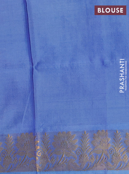 Banana pith saree violet and blue with thread woven buttas and zari woven border