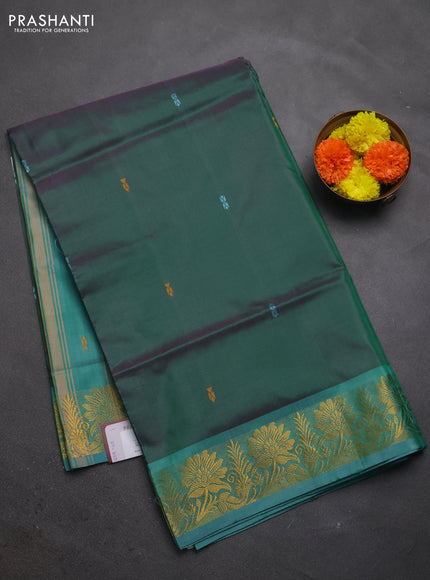 Banana pith saree green and teal green with thread woven buttas and zari woven border