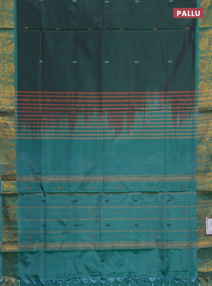 Banana pith saree green and teal green with thread woven buttas and zari woven border