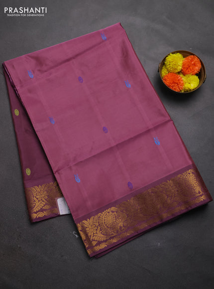 Banana pith saree mauve pink and wine shade with thread woven buttas and zari woven border