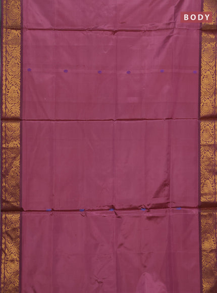 Banana pith saree mauve pink and wine shade with thread woven buttas and zari woven border