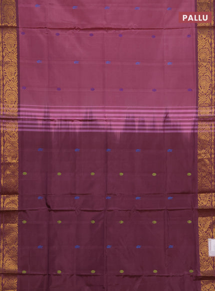 Banana pith saree mauve pink and wine shade with thread woven buttas and zari woven border