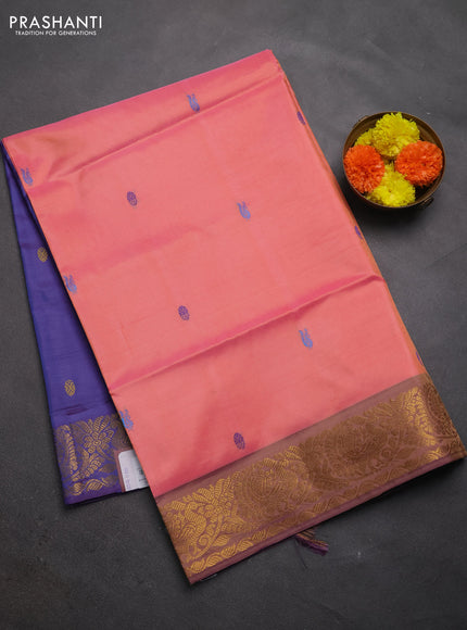 Banana pith saree pink and violet with thread woven buttas and zari woven border