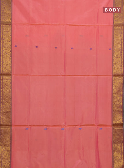 Banana pith saree pink and violet with thread woven buttas and zari woven border