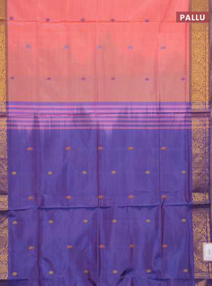 Banana pith saree pink and violet with thread woven buttas and zari woven border