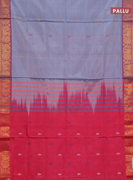 Banana pith saree grey and pink with thread woven buttas and zari woven border