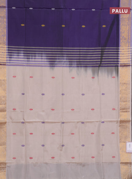 Banana pith saree violet and cream with thread woven buttas and zari woven border