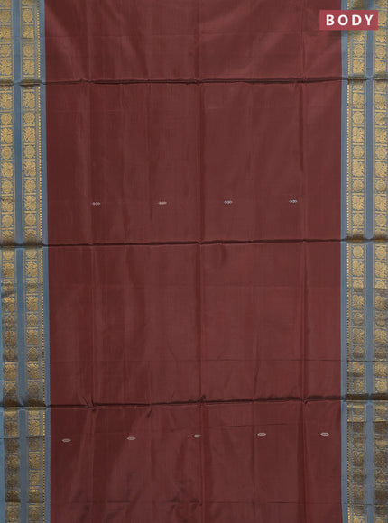 Banana pith saree brown and teal green with thread woven buttas and rettapet zari woven border