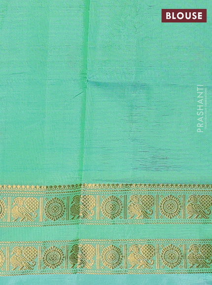 Banana pith saree brown and teal green with thread woven buttas and rettapet zari woven border