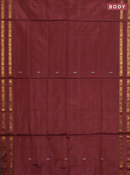 Banana pith saree rustic orange and teal blue with thread woven buttas and rettapet zari woven border