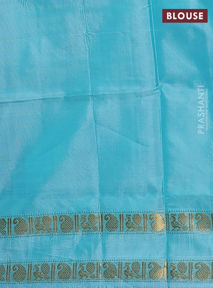 Banana pith saree rustic orange and teal blue with thread woven buttas and rettapet zari woven border