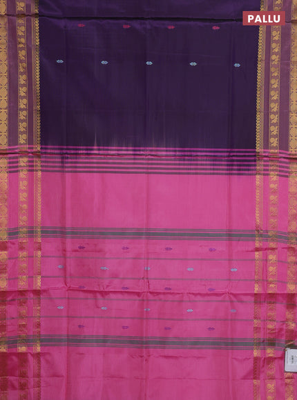 Banana pith saree violet and pink with thread woven buttas and rettapet zari woven border