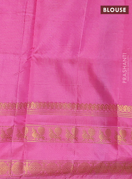 Banana pith saree violet and pink with thread woven buttas and rettapet zari woven border